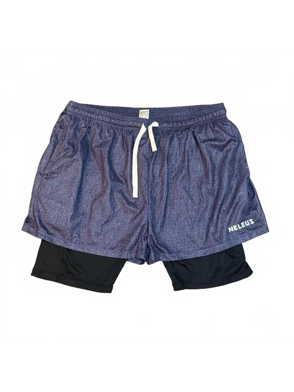 Neleus Men's XL Athletic Running Shorts Compression Liner Grey Black Sport